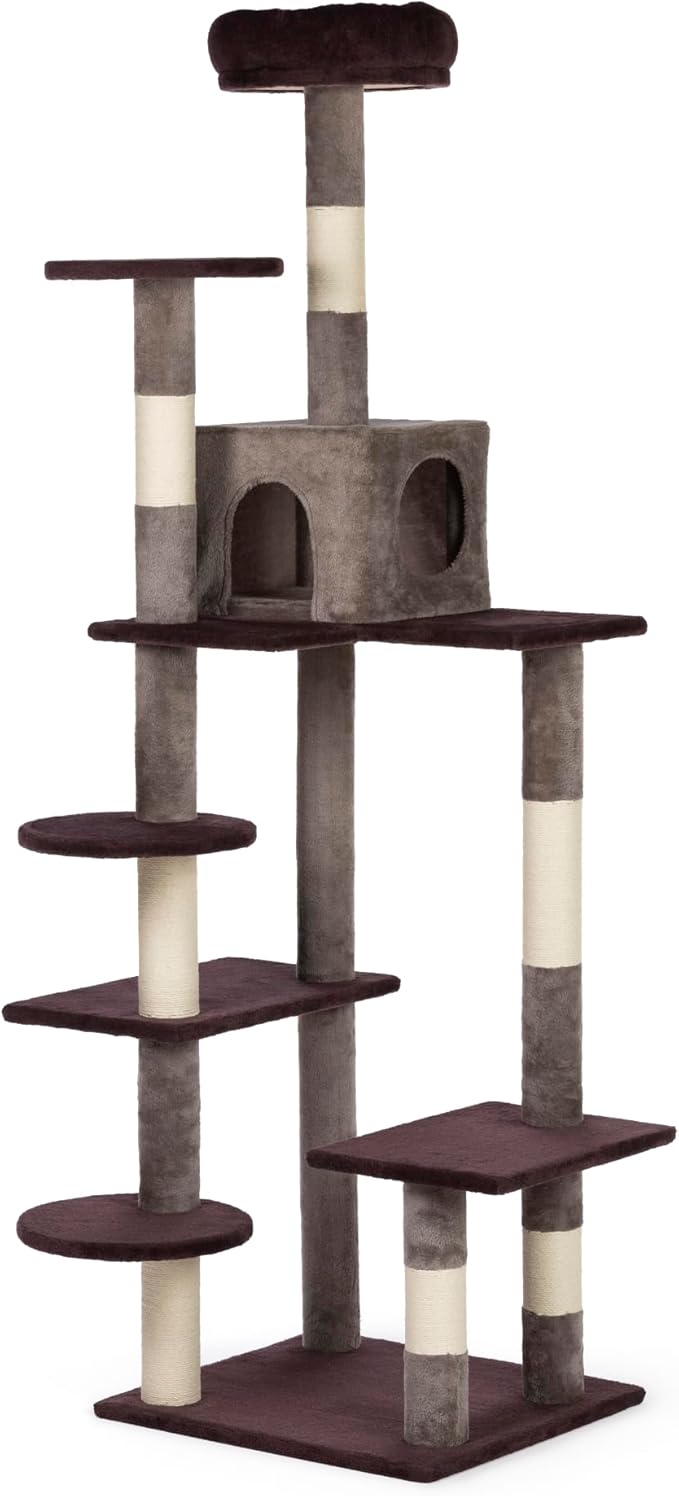 Prevue Pet Products Cat Tree Extra Tall 60in Multilevel Durable Cat Scratching Post & Jumping Platform Space Saving Cat Condo Pet Play House and Hideaway for Indoor Cats, Purple