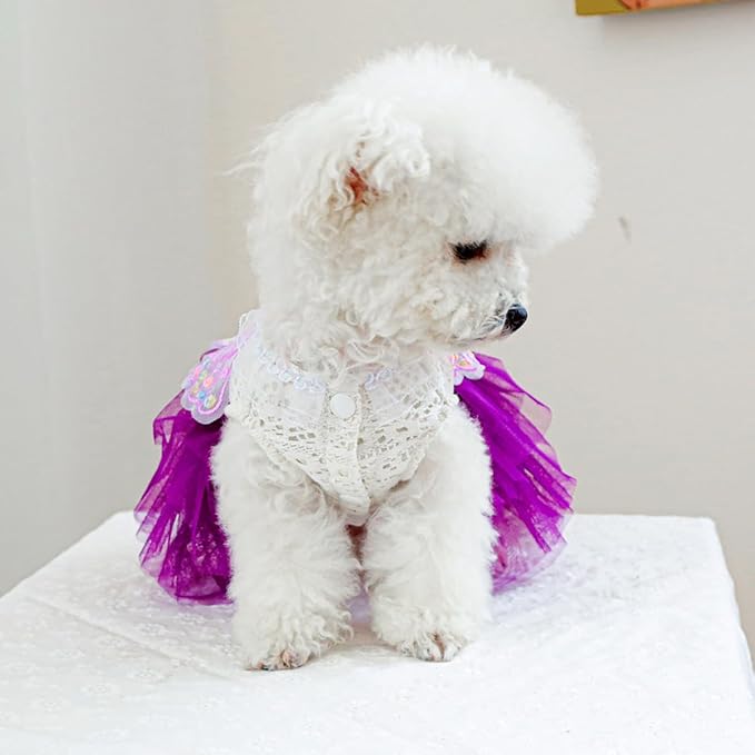 Fashion Sweet Puppy Dog Blingbling Princess Skirt Pet Dog Lace Cake Camisole Tutu Dress B-Purple L