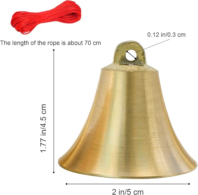 MrMrKura 2 Pieces Vintage Style Brass Hanging Bell Cowbell Door Bell Polished Brass Bells Hanging Rope for DIY Elephant Dog Camel Bells Christmas Bells Garden Christmas Tree Decoration