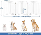 Metal Freestanding Dog Gate with Cat Door for Indoor&Outdoor,120" Extra Wide Foldable Pet Gate,32" Tall Foldable Indoor Dog Fence for Wide Openings Stairs,Deck,Yard,Doorways(6 Panels,White)