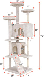Cat Tree with Scratching Post,Cat Tower House for Indoor Large Adult Cats Kittens,21" Multi-Level Activity Cat Cando Furniture,Beige