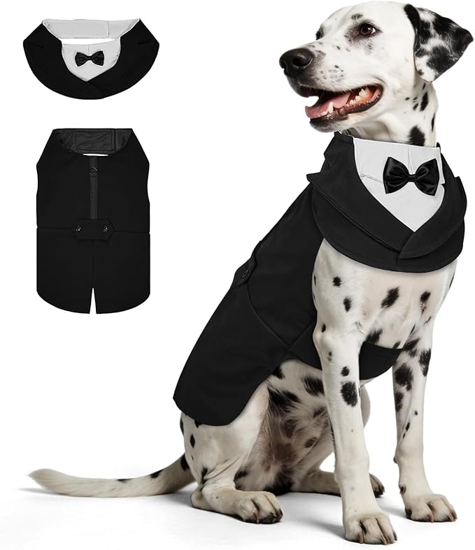 Supet Dog Tuxedo and Bandana Set with Bow Tie, Formal Outfit for Wedding Birthday Party Graduation Valentines, Pet Suit Clothes for Large Medium Small Dogs (Black, 2XL)