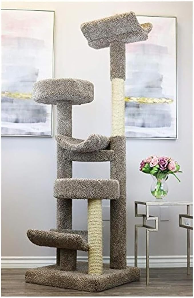 Maykoosh Boho beauty Staggered Tower - 23"L x 24"W x 63"H, For All Breed Sizes, for Cats, Climbing, Scratching, Cuddling, Jumping - Color:Brown,Size:24"W x 20"D x 64"H Neutral/22"L x 22"W x 71"H