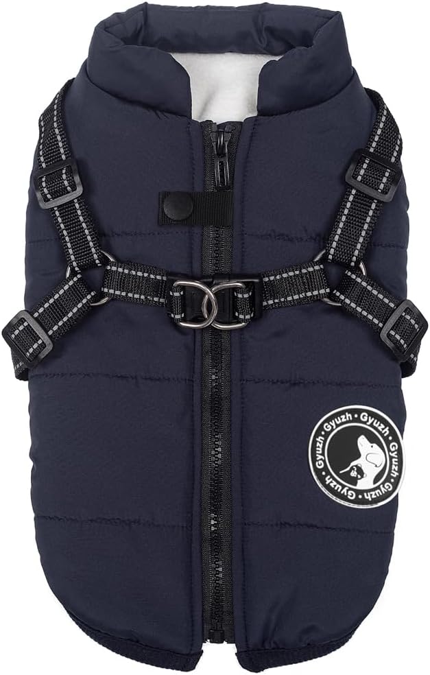Gyuzh Dog Coat with Harness Winter Dog Coat Fleece Dog Jacket Waterproof Dog Coat Zipper Dog Jacket Puppy Coat Small Dog Clothes Dog Coat with Reflective Harness for Smal Medium Large Dogs