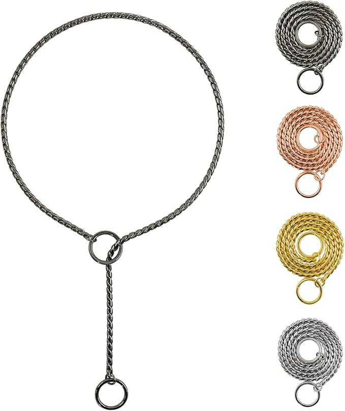 Heavy Duty Dog Choke Collar Slip Dog P Chain Snake Collar Plating Anti-Rust Dog Training Collars for Small Large Dogs Black/Gold/Silver/Rose Gold 15.5in-29.5in (29.5in, Black)