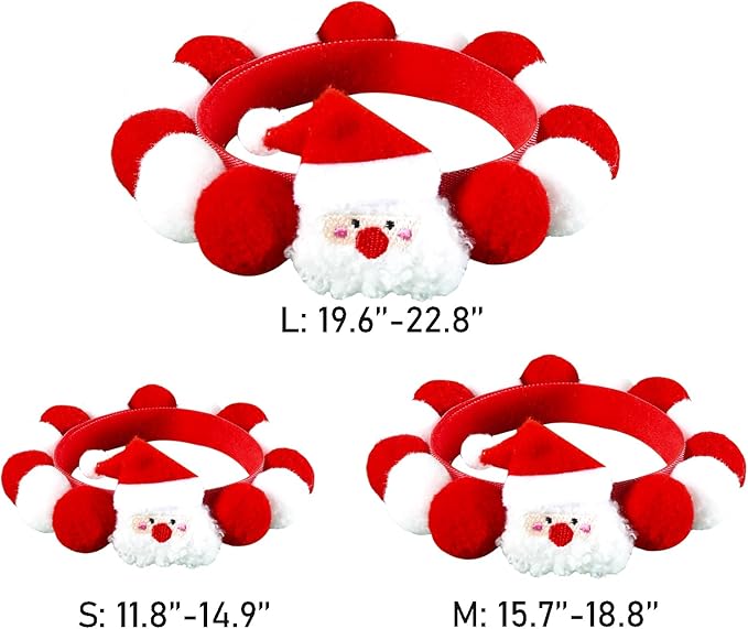 Elegant little tail Dog Christmas Costume 1PC Red Christmas Collar Soft Funny Pet Collars Headgear Adjustable Pom-Pom Headdress Cute Collar for Medium Dog Pet Party Accessories Costume