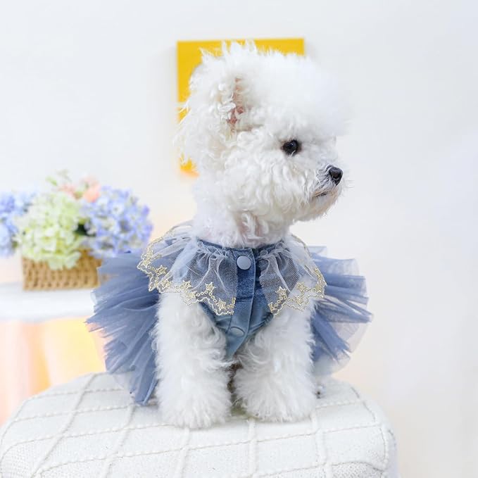 Fashion Sweet Puppy Dog Blingbling Princess Skirt Pet Dog Lace Cake Camisole Tutu Dress D-Navy XL