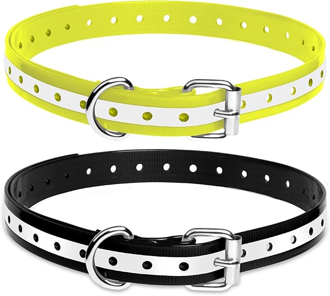 PaiPaitek Dog Shock Collar Replacement Strap 2-Pack - Compatible with Jugbow, Garmin, Patpet | 3/4 Inch Adjustable TPU Collar for Dogs | Waterproof & Reflective Design for Training, Walking