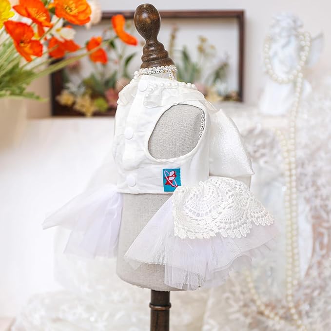 Fashion Sweet Puppy Dog Blingbling Princess Skirt Pet Dog Lace Cake Camisole Tutu Dress E-White-1 XL