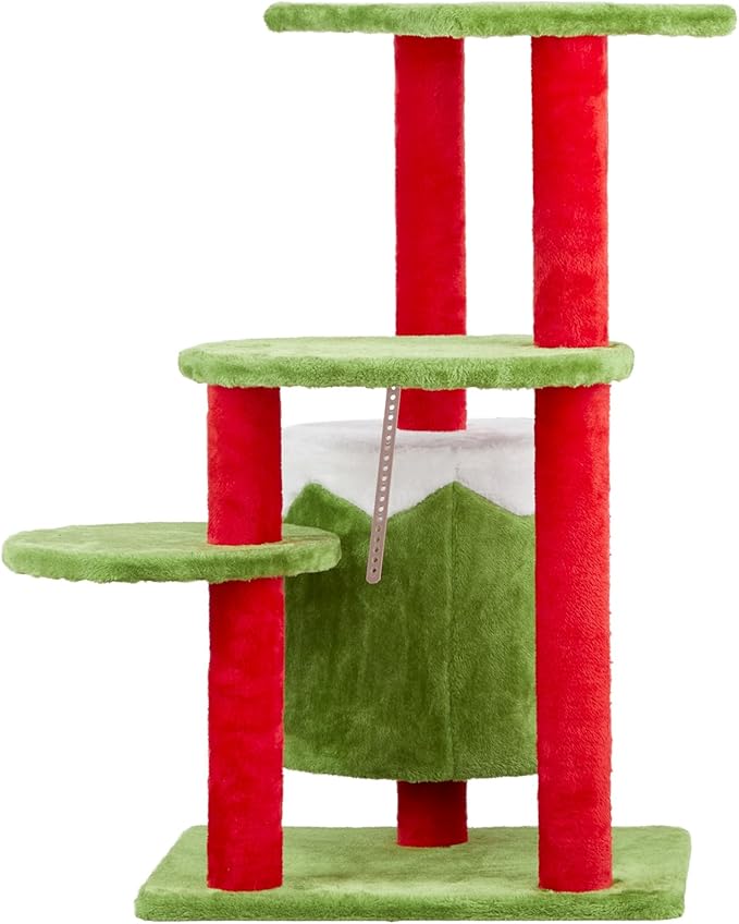 Christmas Decorations, Christmas Cat Tree Tower, 32.5 inch Cat Furniture with Condo & Multiple Platforms, Green Red White Cat Tree for Indoor Cats, Large Cat Tree with Scratching Post