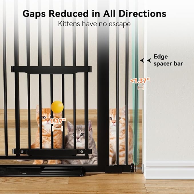 COMOMY 71" Extra Tall Pet Gate for Cats, 29.5-43" Extra Wide Cat Gate with Adjustable Cat Door, Pressure Mounted Easy Walk Through Pet Gate with Door for Stairs, Doorways, Kitchen(Black)