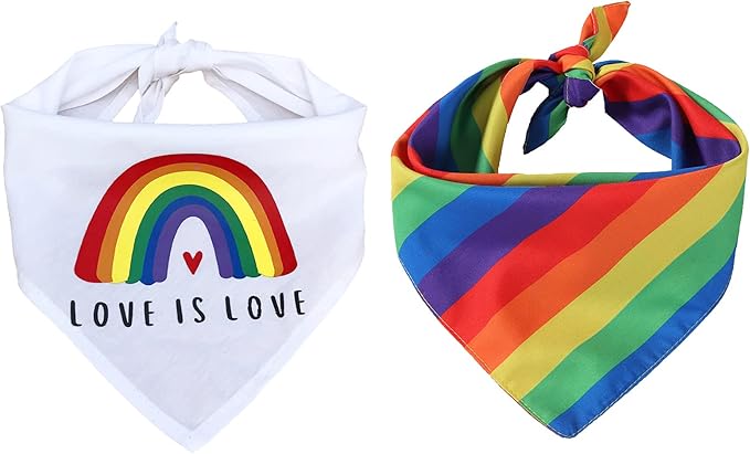 Tinsow 2 Pcs Dog Bandanas Gay Pride Rainbow Bandanas Cotton Handkerchiefs Party Supply Pet Bandana
