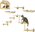 PawHut 8Pcs Wall Mounted Cat Tree Cat Shelf Set, Wall Furniture with Cat Hammocks, Condo, Perches, Steps, Modern Cat Tree for Indoor Cats