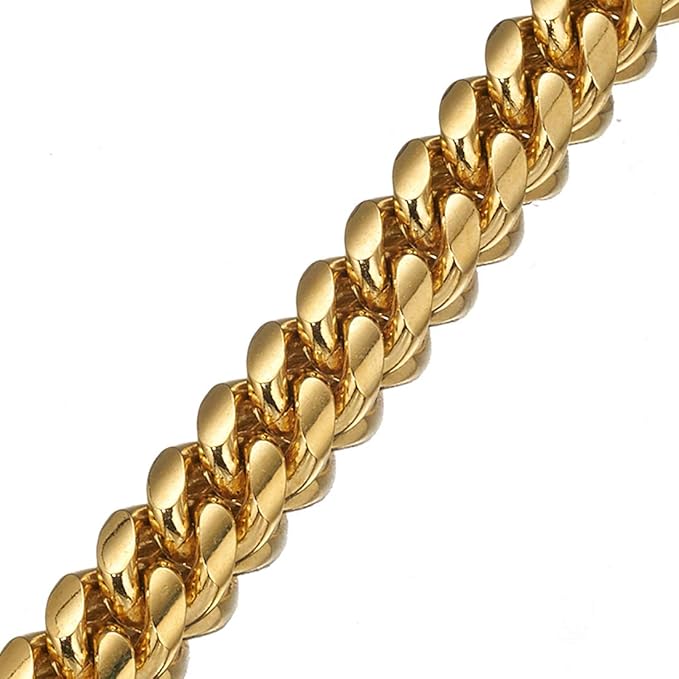 Strong 18K Gold Plated Dog Chain Collar Stainless Steel Width 10mm,12mm,15mm,18mm Cuban Link Choke Collar for Dog's Training,Daily Use (18mm,18inch)