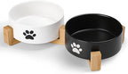 Dog Bowls, Non Slip Heavy Ceramic Dog Food and Water Bowl, Pet Feeding Bowl for Cats, Puppies and Small Dogs (2 Bowls+ 1 Stand-Black and White, 5.1 Inches)