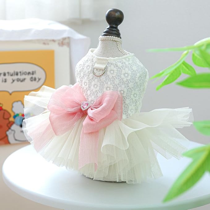 Fashion Sweet Puppy Dog Blingbling Princess Skirt Pet Dog Lace Cake Camisole Tutu Dress G-White XL