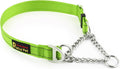 Plutus Pet Martingale Dog Collar with Stainless Steel Chain and Reflective Nylon, Adjustable No Pull Training Collar, for Small Medium, and Large Dogs, Lime Green, L