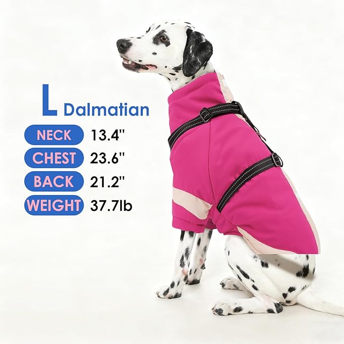 Turtleneck with Sleeves Dog Coats for Medium Dogs-L| Jackets with Reflective Harness Built in,Water-Repellent & Windproof Snowsuit,Soft Warm Lining for Beagle Cold Protection(Rosered)