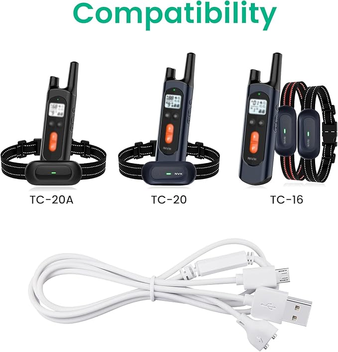 Dog Training Collar Charger Replacement for NVK and for UKE Shock Collar and Remote, 2-in-1 Magnetic Wire and Micro USB Charging Cable, 2.6 ft, White