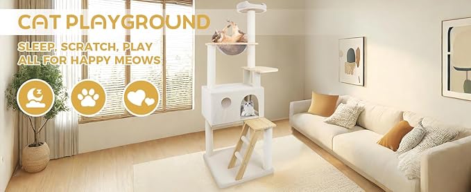 Cat Tree Tower for Indoor Cats Large Adult-Extra-Large Cat Condo & Transparent Spacecraft Pod | 8 Fully-Wrapped Sisal Cat Scratching Posts,1" Thick Base,Sturdy Cat Tower for Cats Up to 20 lbs