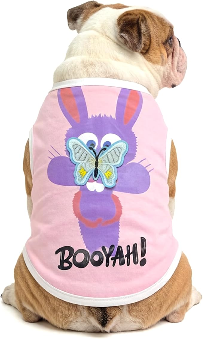 iChoue American Bully Easter Bunny Shirts Outfit Clothes Costumes Rabbit Vest with 3D Butterfly Decor for Dogs Pitbull English Bulldog - Pink/XLarge