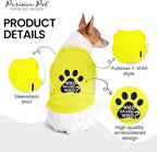 Parisian Pet Dog Shirt – 100% Cotton Shirts for Small Dogs - Sleeveless Yellow Puppy Vest with Paw Print – Breathable Pet Apparel – Pullover Summer Dog Clothes - Stretchy Funny T Shirts for Dogs