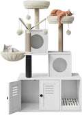 GAOMON Multi-Level Cat Tree Tower with Cat Scratching Posts, Litter Box Enclosure, Cat Houses & Condos | Hanging cat Toys, for Kittens & Adult Cat, Easy to Assemble, White Box & White Trees