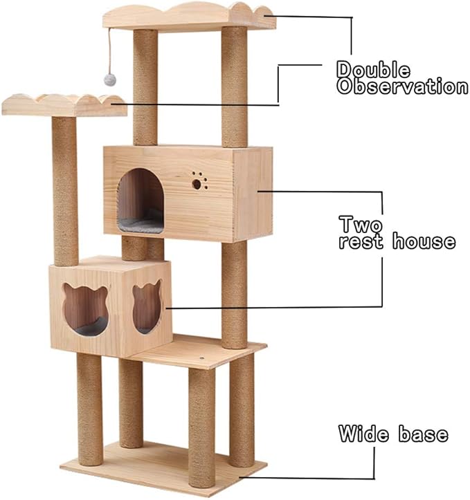 Wooden Cat Tree Condo with Natural Sisal Rope Scratching Post, Activity Tower for Cats Kittens Activity Tower Pet Play House Furniture Indoor (Type B)