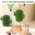 3 in 1 Cat Self Groomer Brush, Cactus Style Wall Corner Massage Comb Scratcher with Feather Toys & Catnip Ball for Indoor Cats, Pet Tickling Artifact, Cat Face Scratchers for Fur Pets