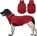 BRKURLEG Dog Winter Coat with Harness Built in, Warm Jacket for Small Medium and Large Dogs, Windproof Turtleneck Fleece Dogs Snowsuit with Hook & Loop, Reflective Christmas Dog Jacket, Red XL