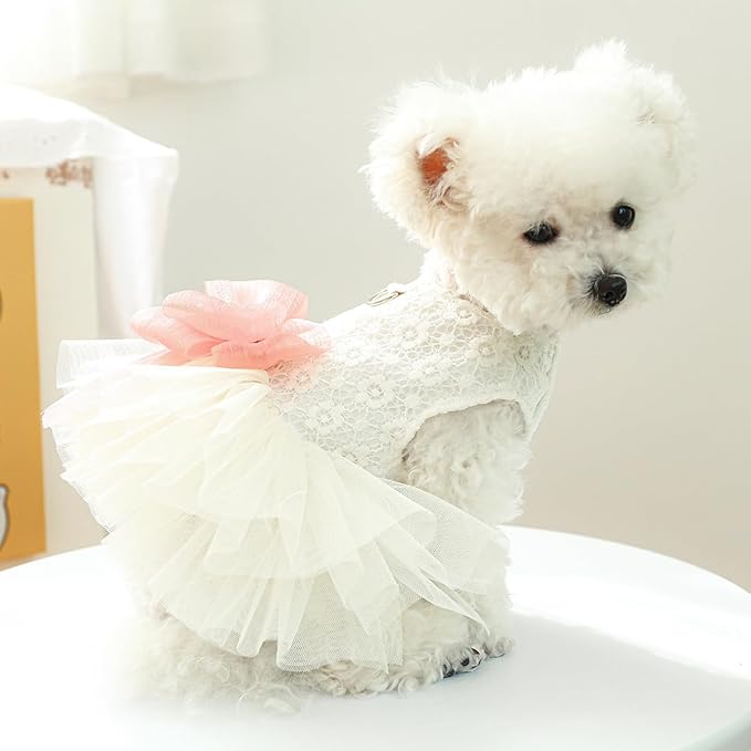 Fashion Sweet Puppy Dog Blingbling Princess Skirt Pet Dog Lace Cake Camisole Tutu Dress G-White L