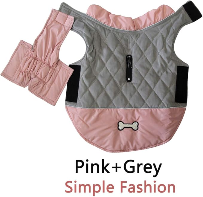 Reversible Dog Coats for Extra Large Dogs Waterproof Warm Puppy Jacket for Cold Winter,Pink and Grey XXXL
