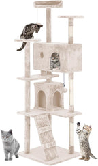 Cat Tree 69.3 inches Cat Tower for Indoor Cats Cat House with Replaceable and Removable Dangling Ball Cat Trees and Towers with Funny Toys, Beige