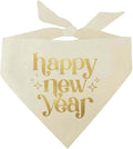 Happy New Year Dog Bandana | 100% Unbleached Cotton Adjustable Triangle | Made in USA | New Year's Eve | Celebration | Cheers to 2026 |Natural, One Size (970)