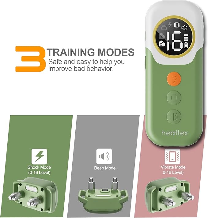 Dog Training Collar, Beep, Vibration, and Shock Modes for Effective Training. Waterproof Dog Training Collar with Security Lock, for Small Medium Large Dogs (Green)