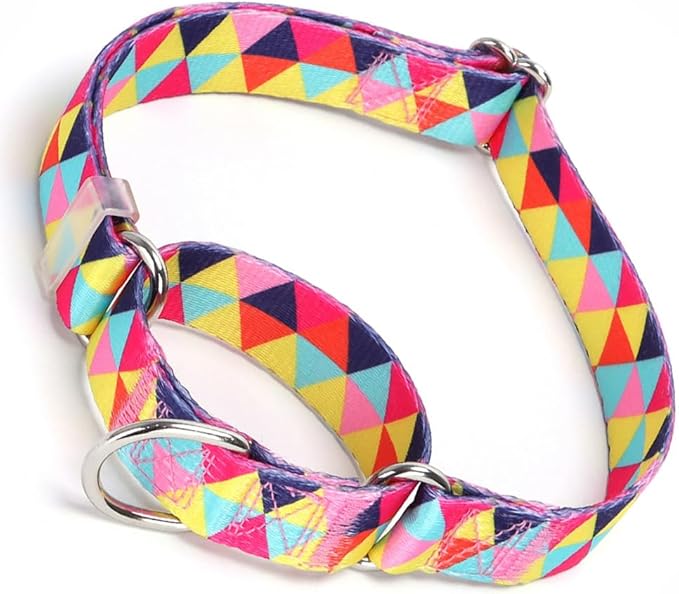 Martingale Collars for Dogs, Colorful Triangle Print No-Slip Escape Proof Choke No Pull Soft Nylon Training Dog Collars for Small Medium Large Breed Pet Dogs, L
