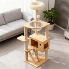 48.8" Cat Tree, Tall Wood Cat Scratching Post Tower for Indoor Cats with Sisal-Covered Scratching Posts, Top Perch & Acrylic Hammock, Modern Cat Condo for Small & Large Cats