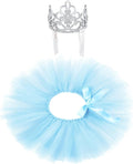 2 Pcs Dog Crown Headband Dog Tutu Dress Set Crystal Rhinestone Tiara Crown Tutu Skirt Pet Dress Costume for Puppy Birthday Party Wedding Photo Prop Costume(Blue,Large)