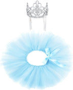 2 Pcs Dog Crown Headband Dog Tutu Dress Set Crystal Rhinestone Tiara Crown Tutu Skirt Pet Dress Costume for Puppy Birthday Party Wedding Photo Prop Costume(Blue,Large)