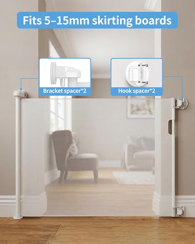Retractable Baby Gate for Doorways and Stairs, Mesh Safety Gate for Pet, Indoor & Outdoor Use, One-Hand Operation, Easy Installation, 33.6" Tall, Expands to 71" Wide（White,33.6"x71"）