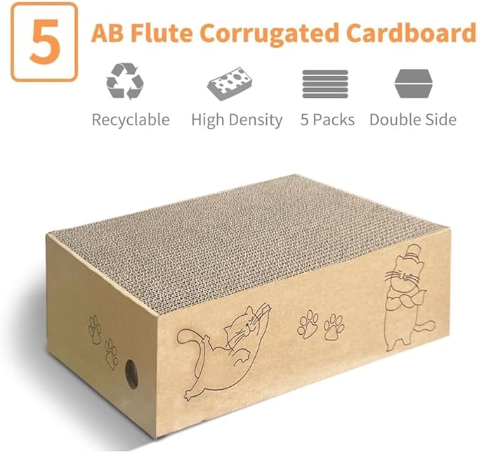 Cat Scratcher, 5 Packs in 1 Cardboard Box Cat Scratching Pad for Indoor Cats and Kitten, Cat Scratch Pad to Protect Furniture, Large Size