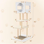 Tangkula Modern Cat Tree, 40 Inches Minimalist Wood Cat Tower with Rubber Wood Posts, 2 Cardboard Scratching Pads, 2-Door Condo, Dangling Ball, Jumping Platforms for Indoor Cats