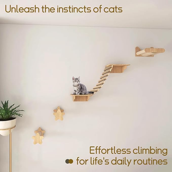 20in Multi-Functional Cat Ladder & Bridge - DIY Cat Climbing Frame with Sisal Rope for Indoor/Outdoor Cats, Parrots, and Small Pets (Wood, 20in)