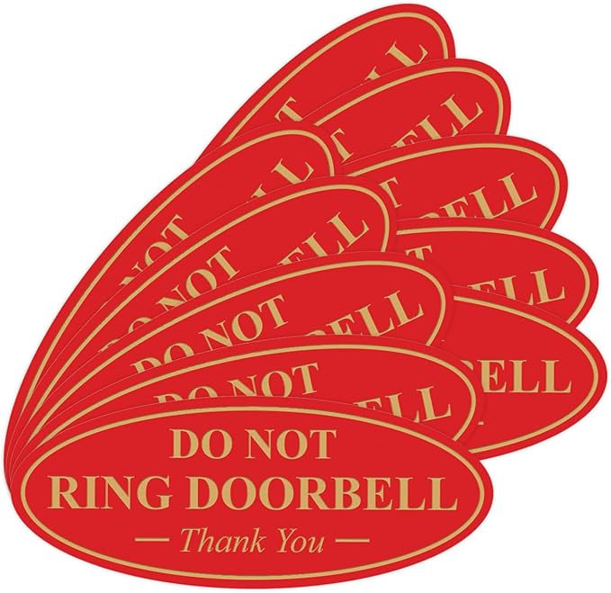 All Quality Oval DO NOT Ring DOORBELL Thank You Sign - Red/Gold Small 10 Pack