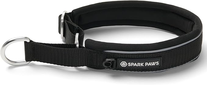 Spark Paws Martingale Dog Collar – Cushioned Slip-On Training Collar, Heavy Duty, Safety-Tested No-Buckle Collar for Medium & Large Dogs - Black - E