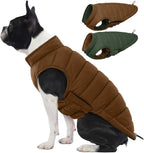 Lelepet Reversible Dog Coat Waterproof Dog Jacket Windproof Puffer Vest for Winter Warm Lightweight Coats for Small Dogs Adjustbale Hook & Loop Pet Apparel with Leash Hole, Pug, Brown, M