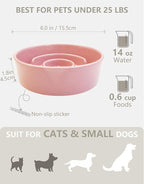 Ceramic Slow Feeder Dog Bowls, 0.6 Cup Slow Feeder for Small Dogs, Puzzle Maze Bowl, Prevents Choking, 6in, Pink
