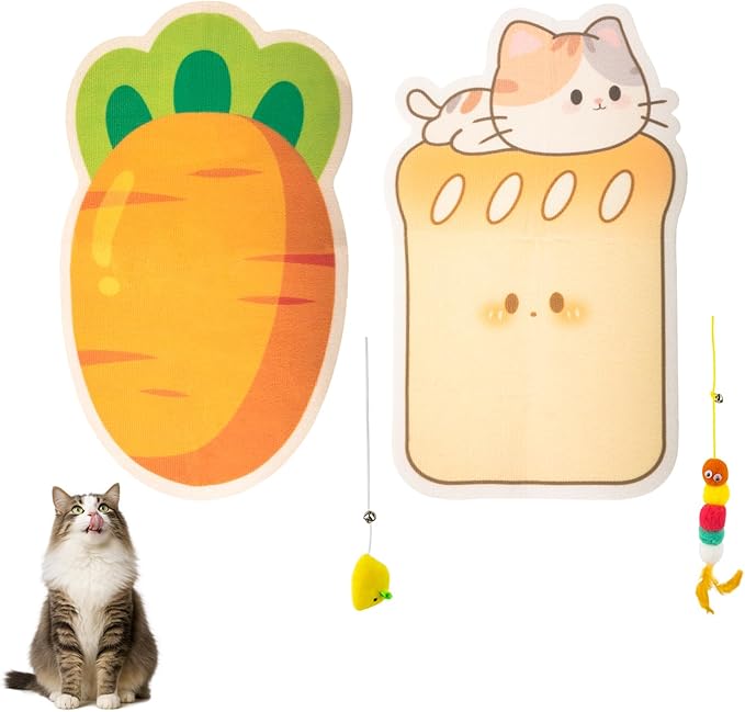 Adorable Toast-Shaped cat Scratcher with wall-Mounted Design. Includes a Caterpillar cat Toy. Made of Felt Material, This Playful Gift is Perfect for Sharpening Claws. (Suit)
