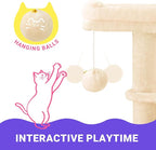Allewie 29.5in Indoor Cat Tree, Multi-Level Cat Tower with Sisal Scratching Posts, Padded Perch, Basket, Condo, and Hanging Ball, Suitable for Kittens and Adult Felines,Beige