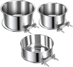 3 Pcs Large Pet Dog Food Water Bowl for Cage Stainless Steel Kennel Hanging Cats Pets Bowls with Clamp Holder Crate Feeder Dish for Medium Large Dogs (7.1x3.5'' & 6.3x2.6'' & 5.5x3.1'')